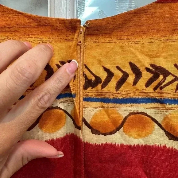 Vintage Maggy London Y2K Linen Blend Southwestern Tribal Aztec Boho Dress Size M - Picture 7 of 9